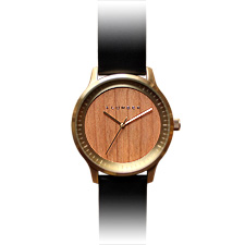 チェリー材を使用したゴールドの木製腕時計