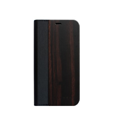 iPhoneX用 手帳型木製アイフォンケース　黒檀